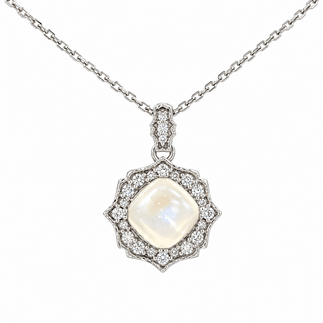 Opal and Diamond Halo Necklace