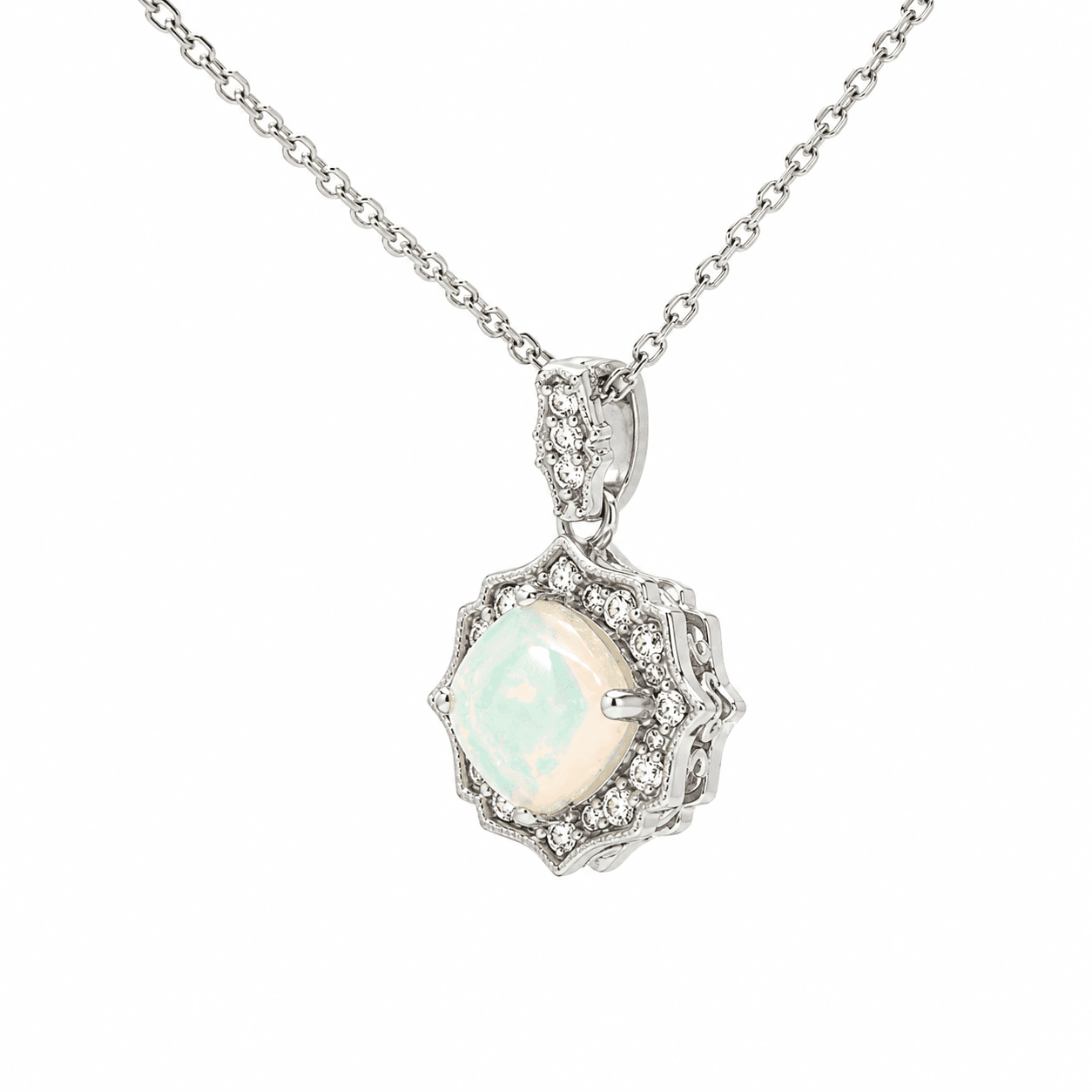Opal and Diamond Halo Necklace