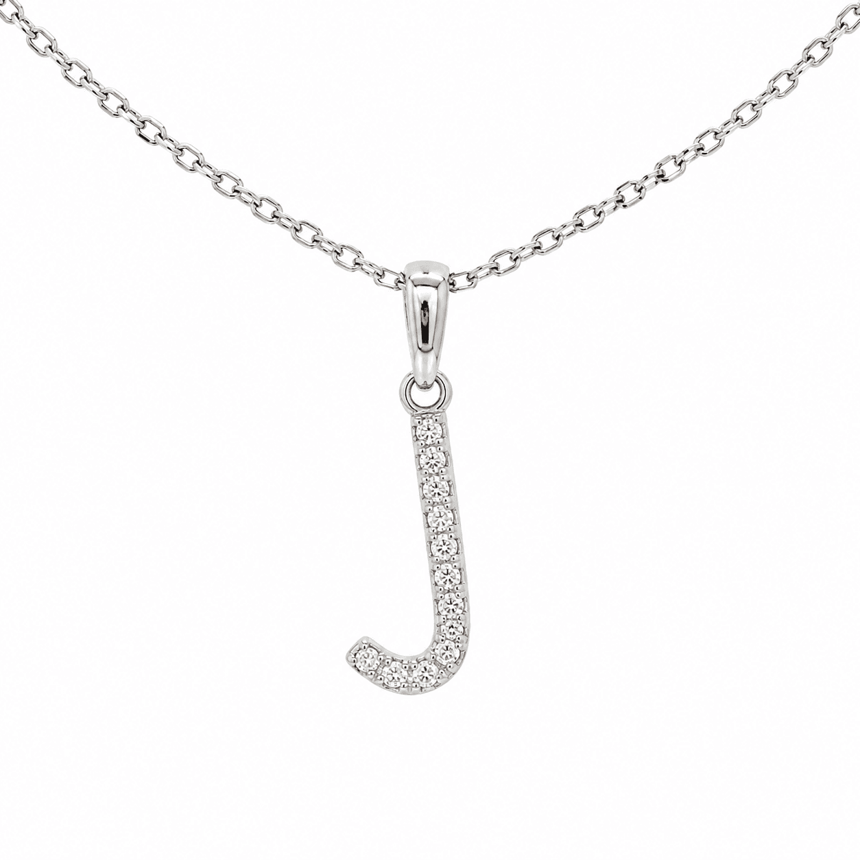 Diamond J Initial Necklace