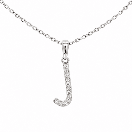 Diamond J Initial Necklace