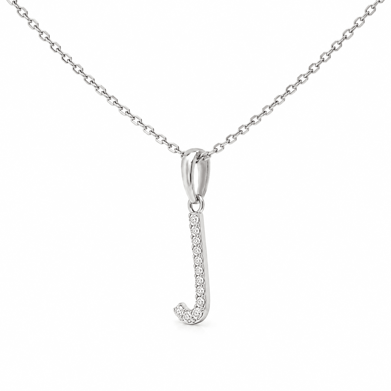 Diamond J Initial Necklace