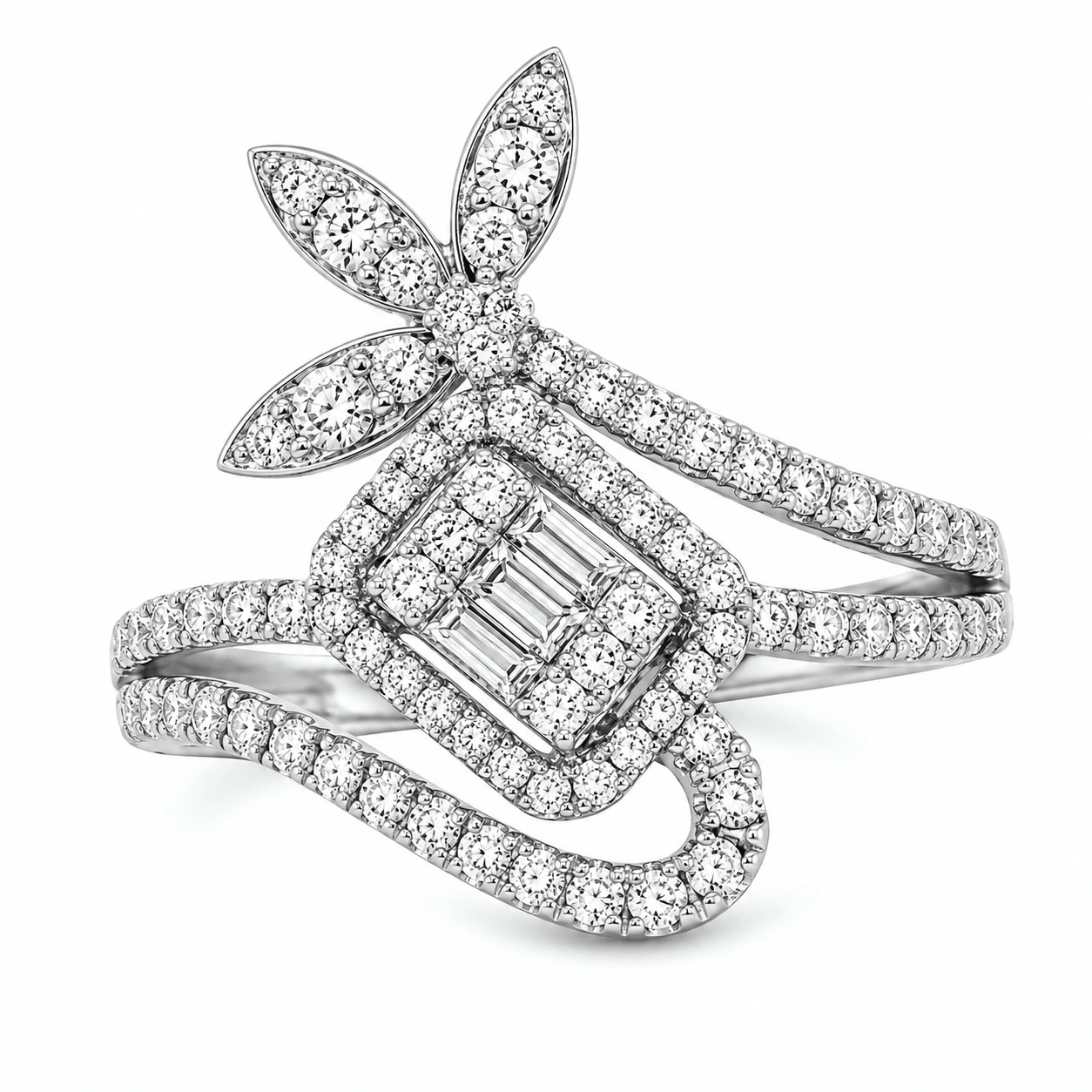 Princess-Cut Diamond Halo Swirl Ring
