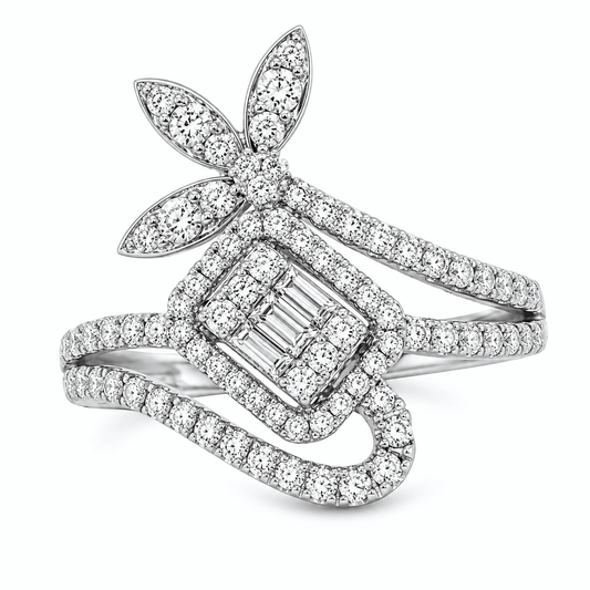 Princess-Cut Diamond Halo Swirl Ring