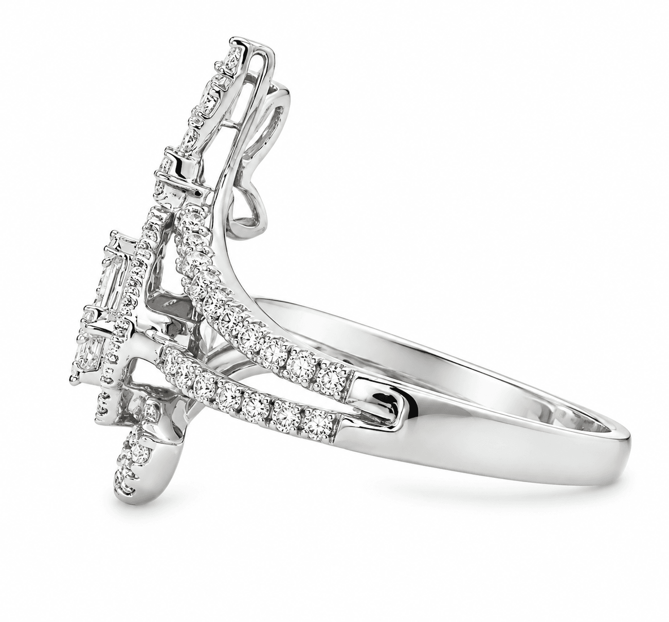 Princess-Cut Diamond Halo Swirl Ring