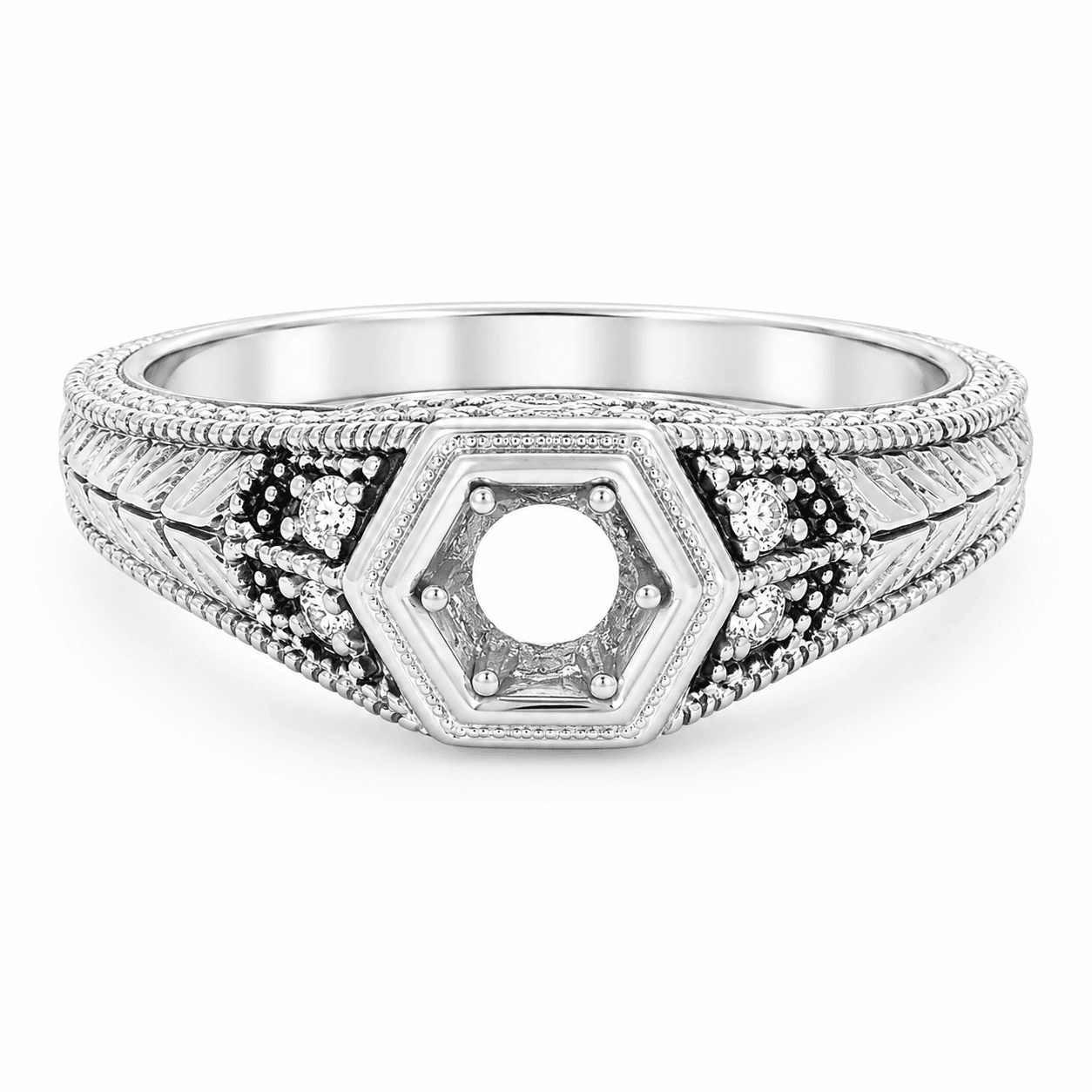 Art Deco Hexagon Diamond Semi-Mount Ring