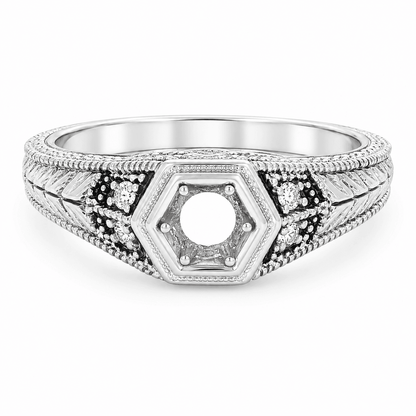 Art Deco Hexagon Diamond Semi-Mount Ring