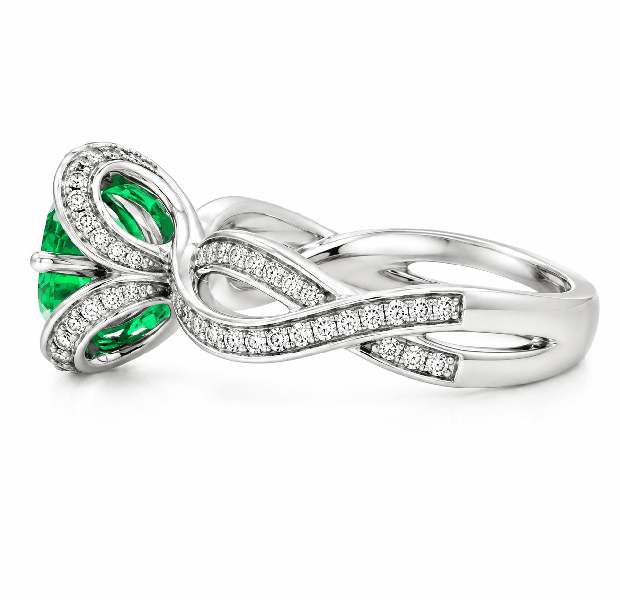 Emerald and Diamond Flower Halo Ring