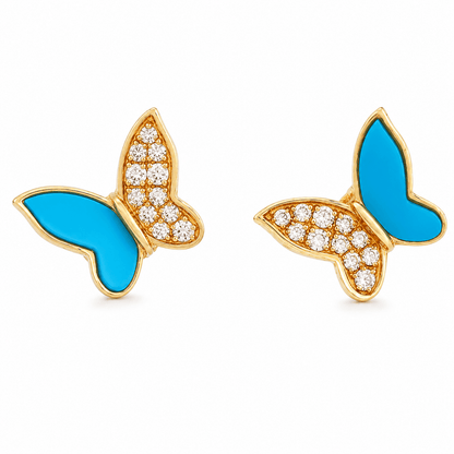 Diamond and Enamel Butterfly Stud Earrings