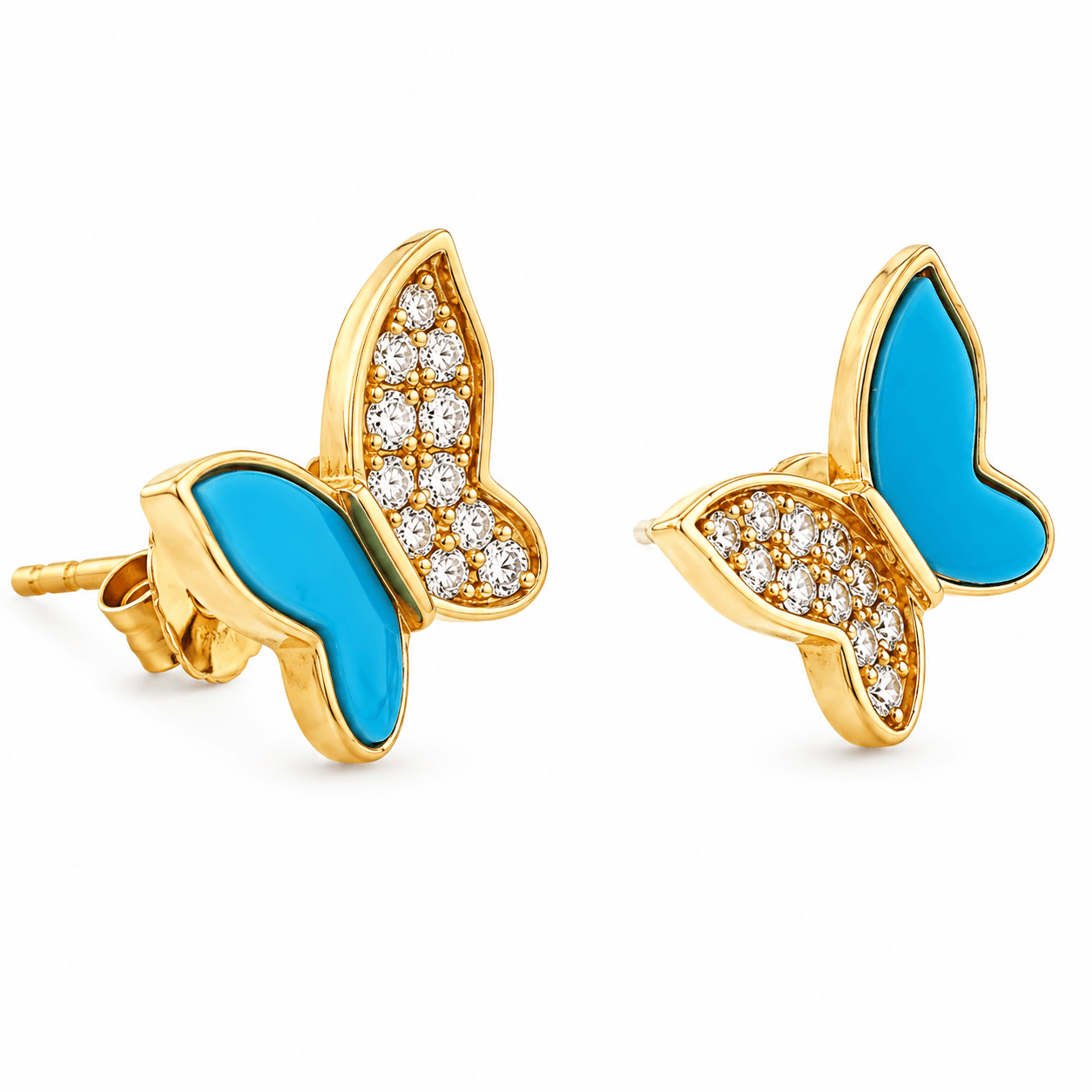 Diamond and Enamel Butterfly Stud Earrings