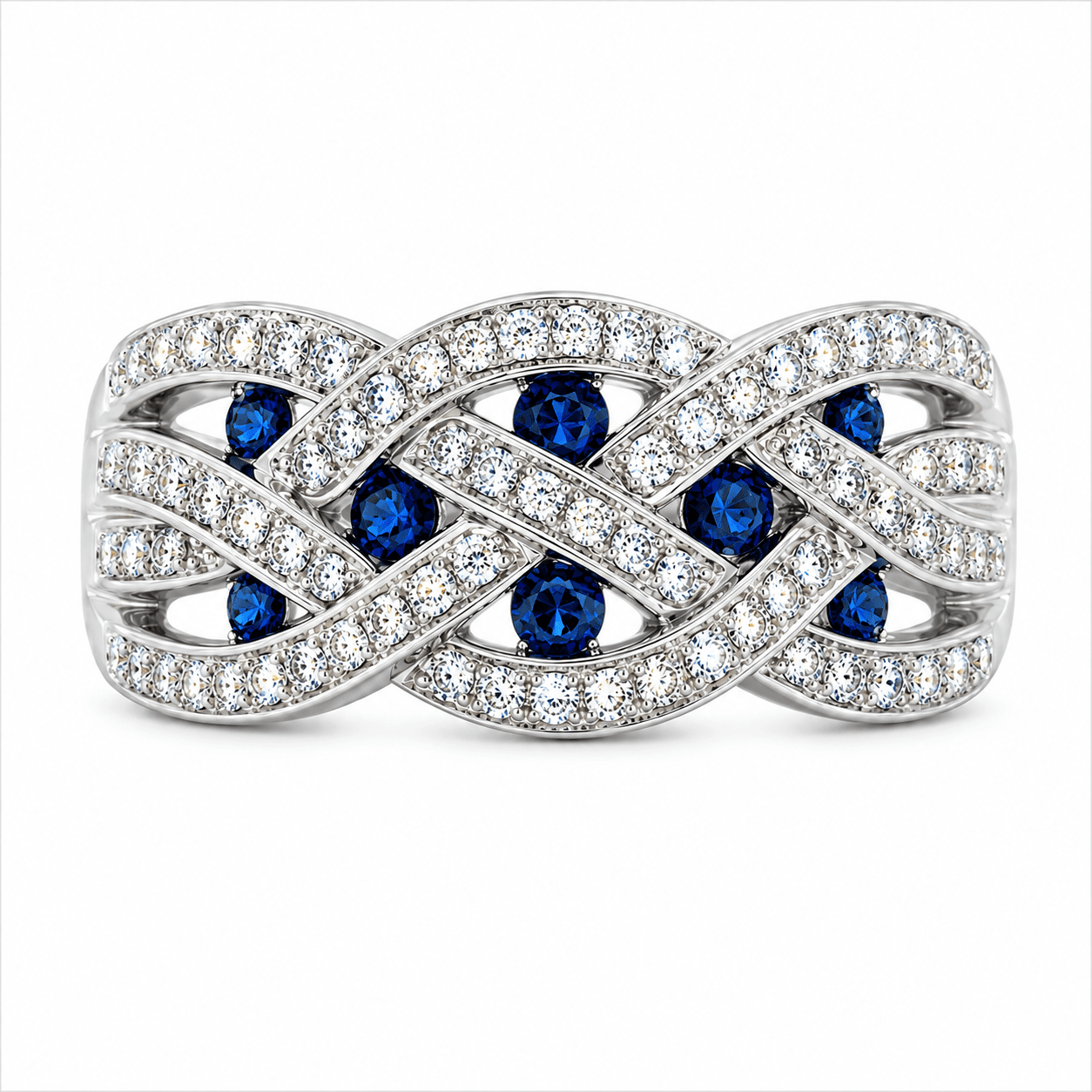 Sapphire and Diamond Multi-Twist Ring