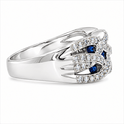 Sapphire and Diamond Multi-Twist Ring