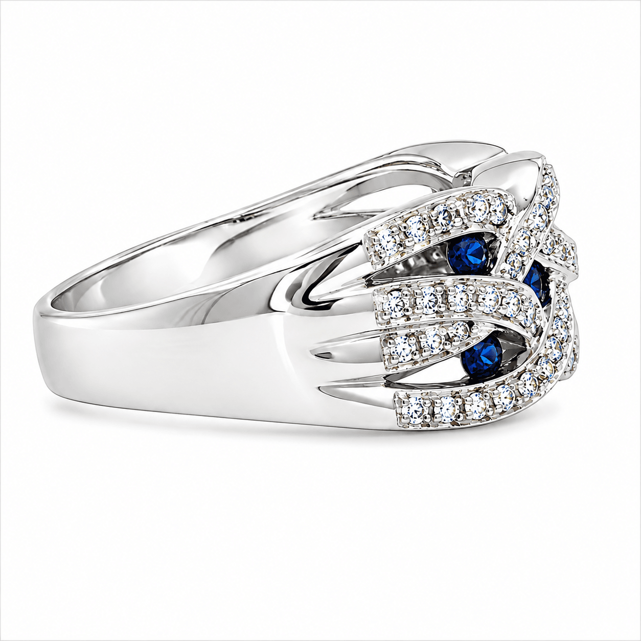 Sapphire and Diamond Multi-Twist Ring