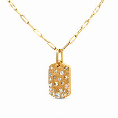 Diamond Dog Tag Pendant with Paperclip Chain