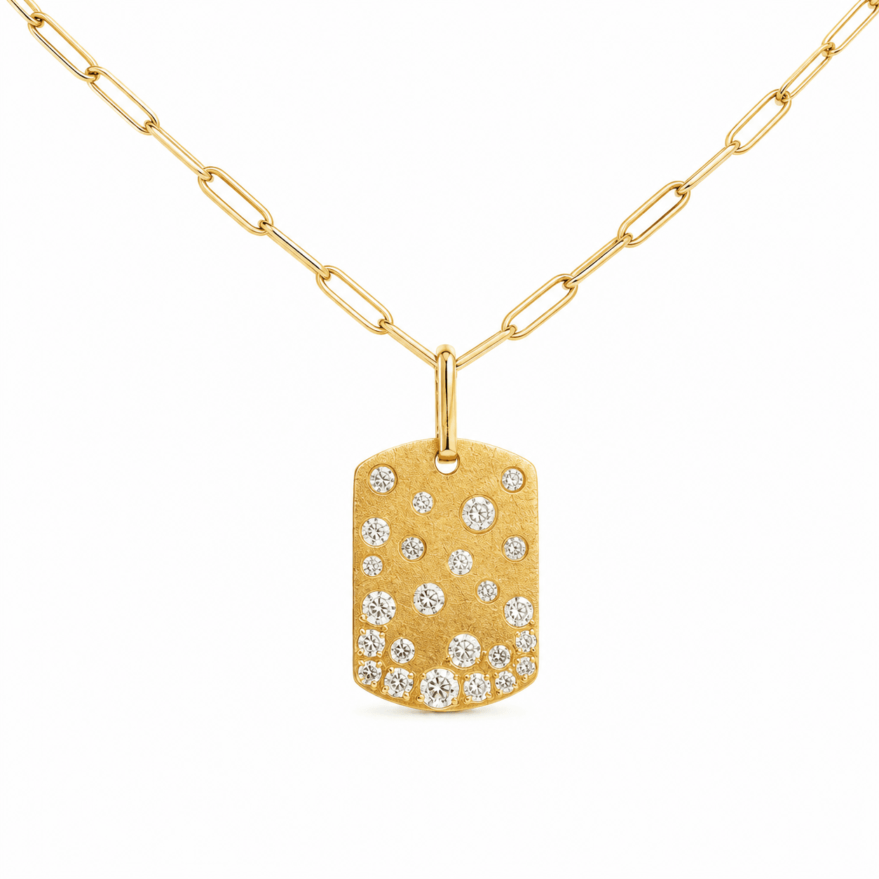 Diamond Dog Tag Pendant with Paperclip Chain