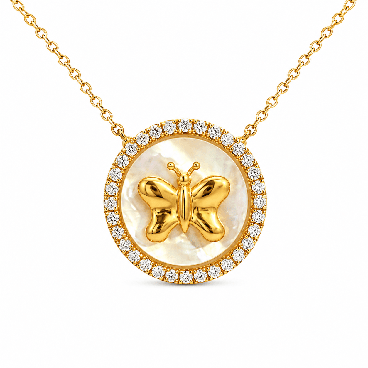 Diamond & Mother-of-Pearl Butterfly Pendant Necklace