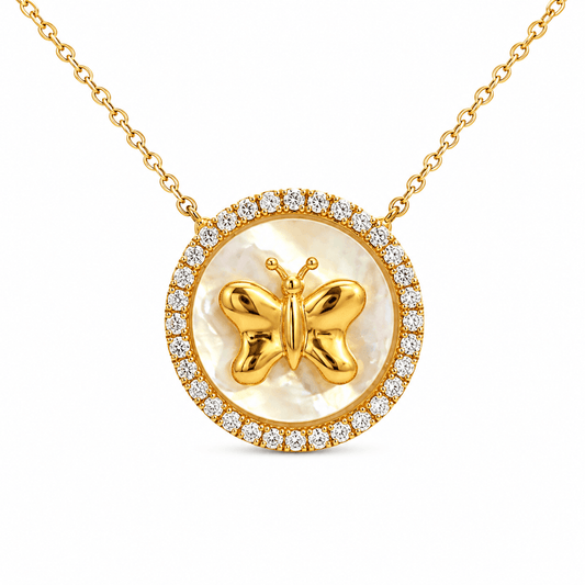 Diamond & Mother-of-Pearl Butterfly Pendant Necklace