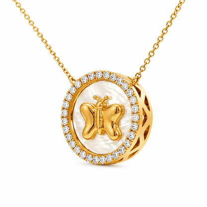 Diamond & Mother-of-Pearl Butterfly Pendant Necklace