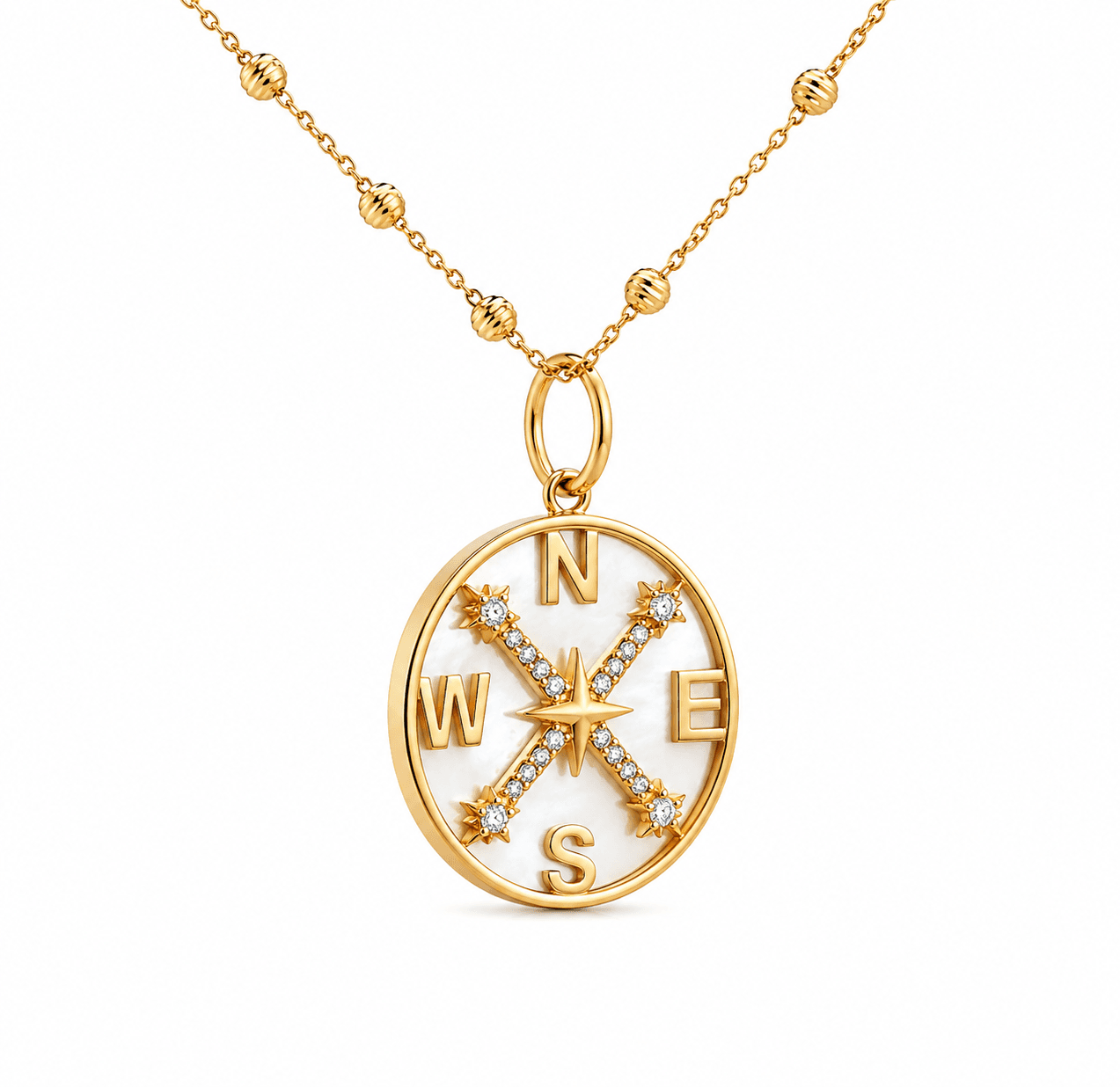 Compass Mother-of-Pearl Diamond Necklace