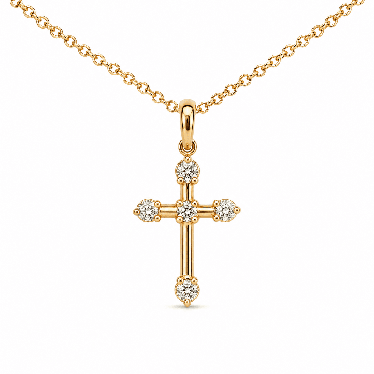 14K Yellow Gold Diamond Cross Pendant Necklace