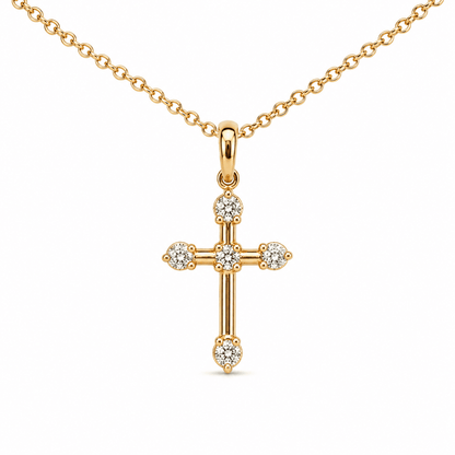 14K Yellow Gold Diamond Cross Pendant Necklace