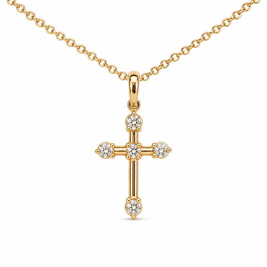 14K Yellow Gold Diamond Cross Pendant Necklace