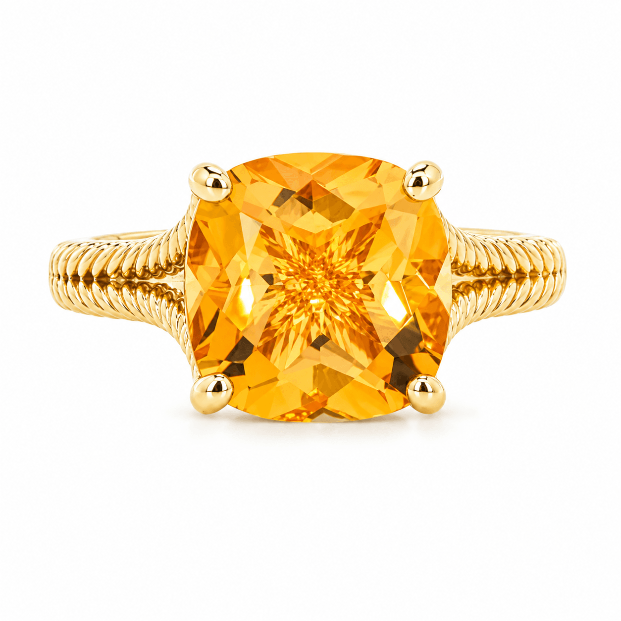 Cushion Checkerboard Citrine Cocktail Ring