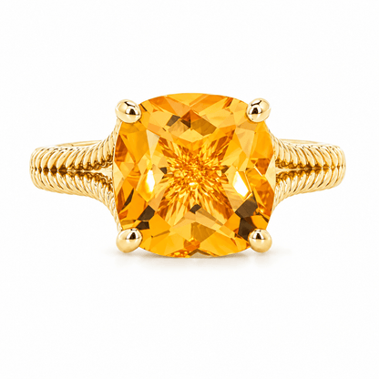 Cushion Checkerboard Citrine Cocktail Ring