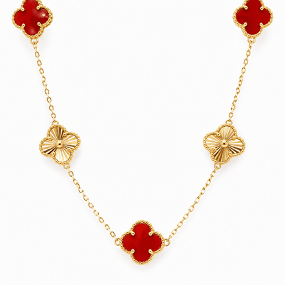 Red Coral Clover Motif Necklace