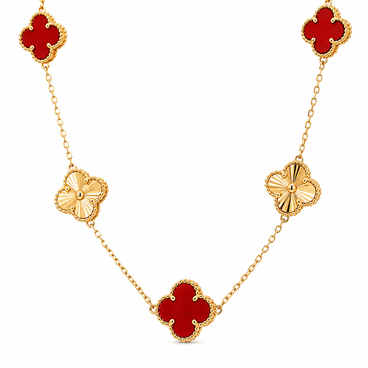 Red Coral Clover Motif Necklace