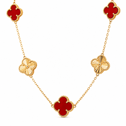 Red Coral Clover Motif Necklace