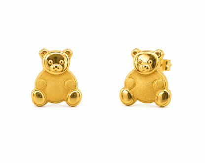 18K Gold Teddy Bear Child Stud Earrings