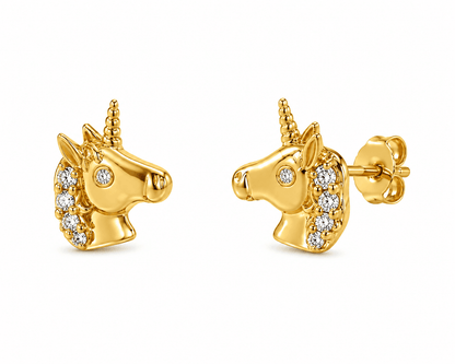 14K Gold Unicorn CZ Stud Earrings
