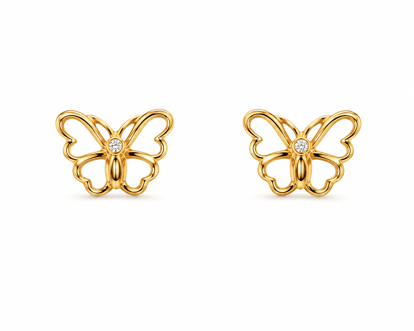 14K Yellow Gold Child Butterfly Earrings