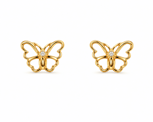 14K Yellow Gold Child Butterfly Earrings