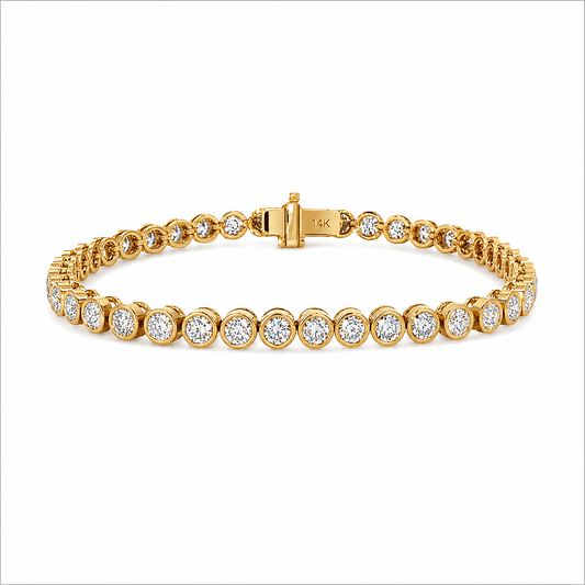 Yellow Gold Bezel-Set Round Diamond Tennis Bracelet