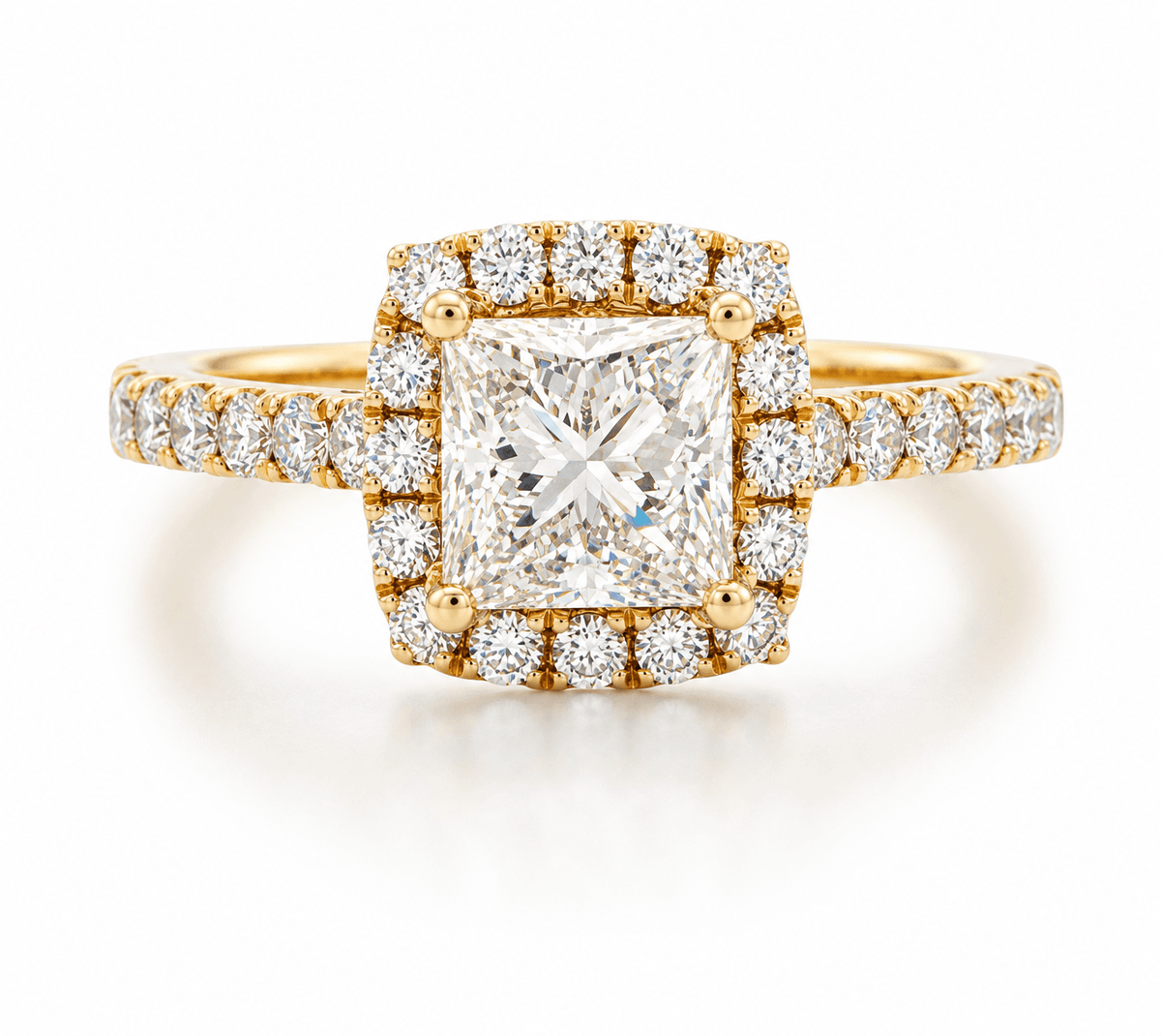 18K YG 1.62 CTW Princess-Cut DIA Halo Engagement Ring