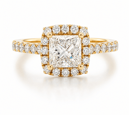 18K YG 1.62 CTW Princess-Cut DIA Halo Engagement Ring