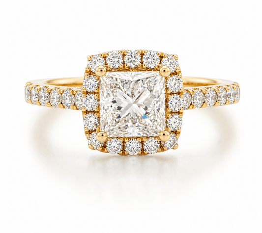 18K YG 1.62 CTW Princess-Cut DIA Halo Engagement Ring