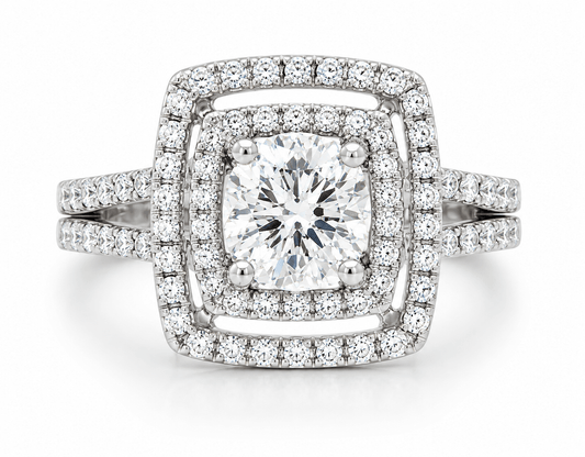 18K White Gold Diamond Halo Engagement Ring