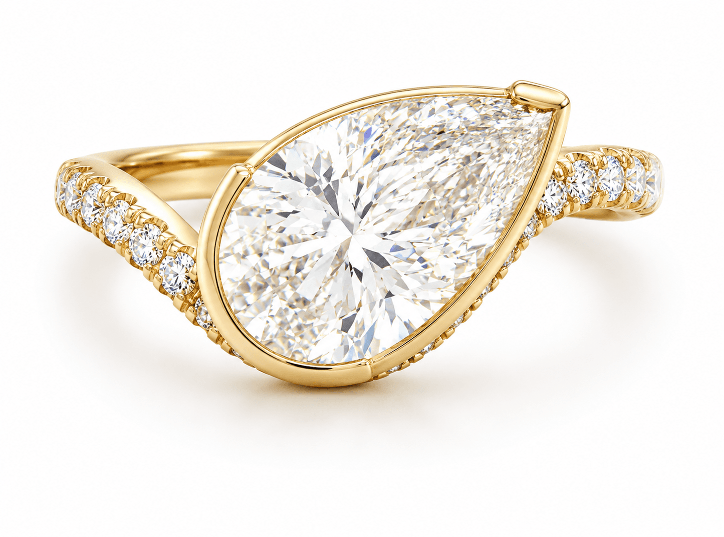14K Yellow Gold Pear-Shaped Diamond Sideways Ring 3.45 cttw