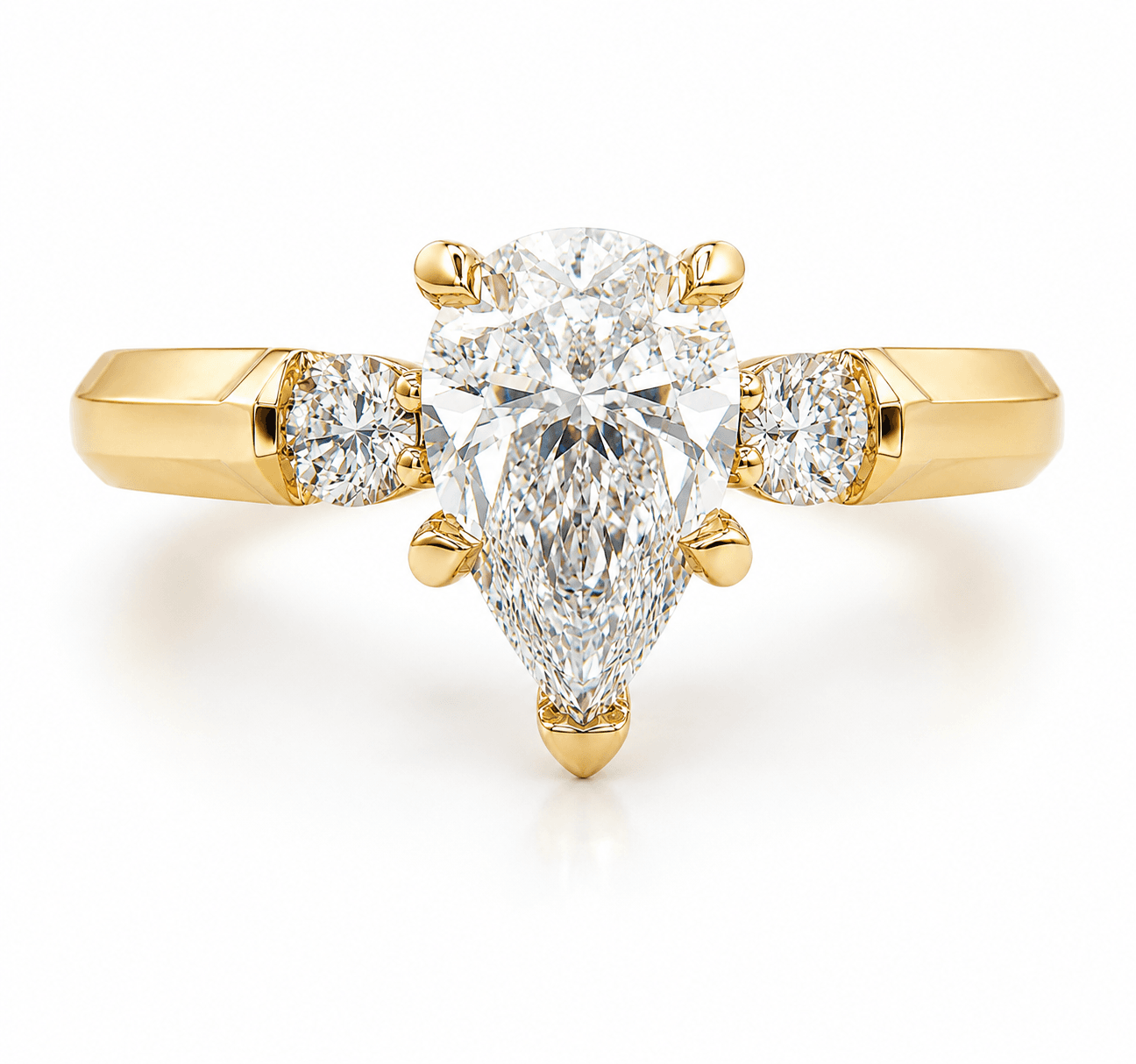 14K YG Pear Brilliant 3-Stone Semi-Mount Ring IGI