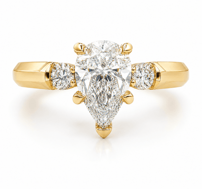 14K YG Pear Brilliant 3-Stone Semi-Mount Ring IGI