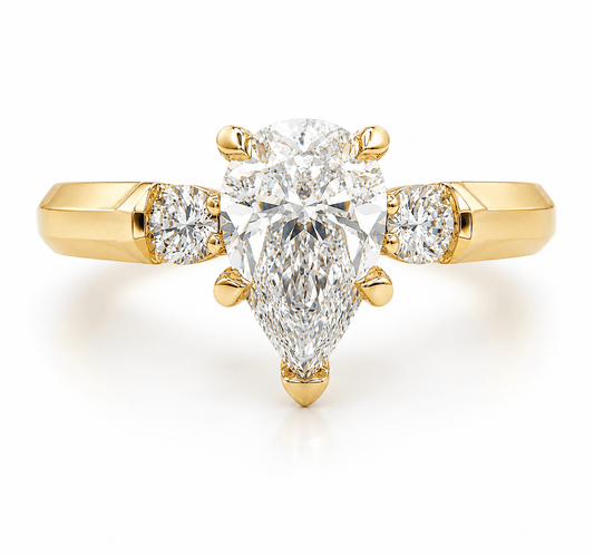 14K YG Pear Brilliant 3-Stone Semi-Mount Ring IGI