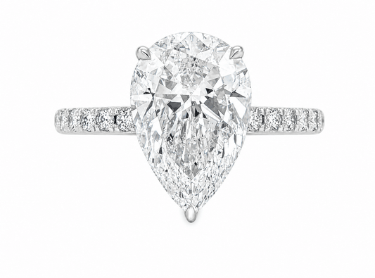14K White Gold Lab-Grown Pear Engagement Ring with Hidden Halo, 3.00 ct Center, E Color, VS1 Clarity, 3.09 cttw