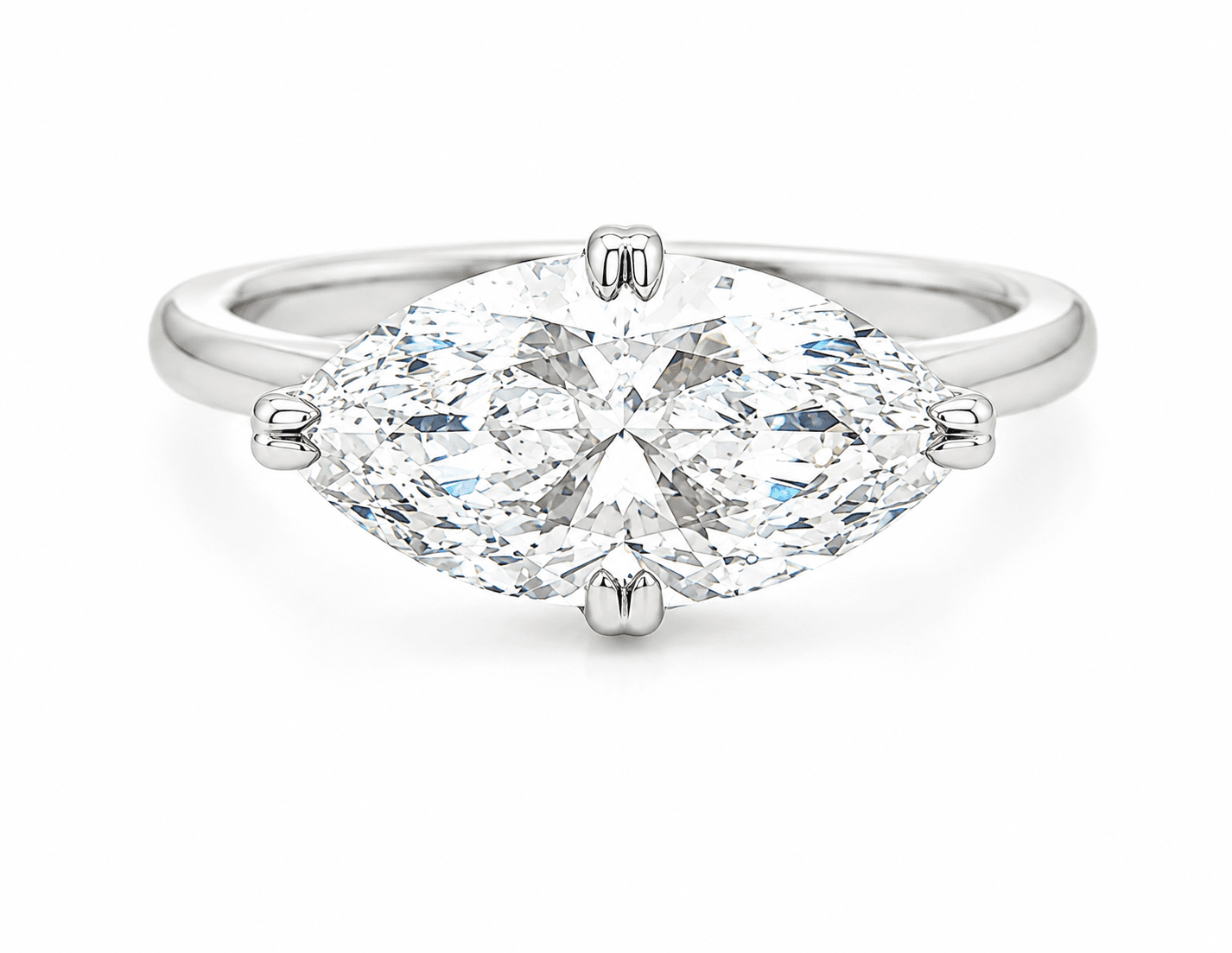 14K White Gold Lab-Grown Diamond East-West Marquise Engagement Ring Hidden Halo