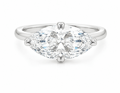 14K White Gold Lab-Grown Diamond East-West Marquise Engagement Ring Hidden Halo