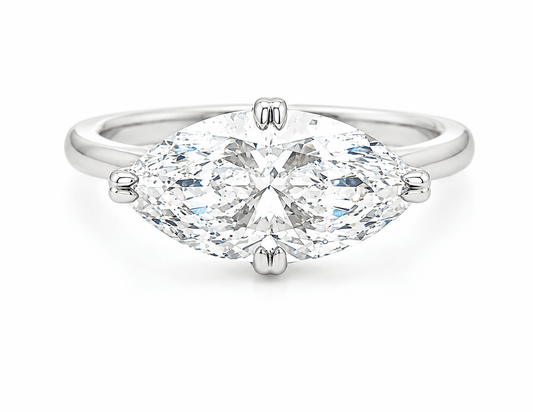 14K White Gold Lab-Grown Diamond East-West Marquise Engagement Ring Hidden Halo