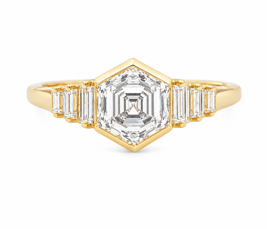 14K Yellow Gold Hexagon Diamond Engagement Ring