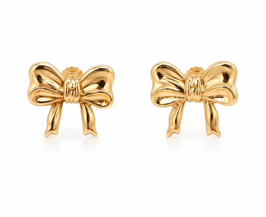 14K Yellow Gold Bow Child Earrings