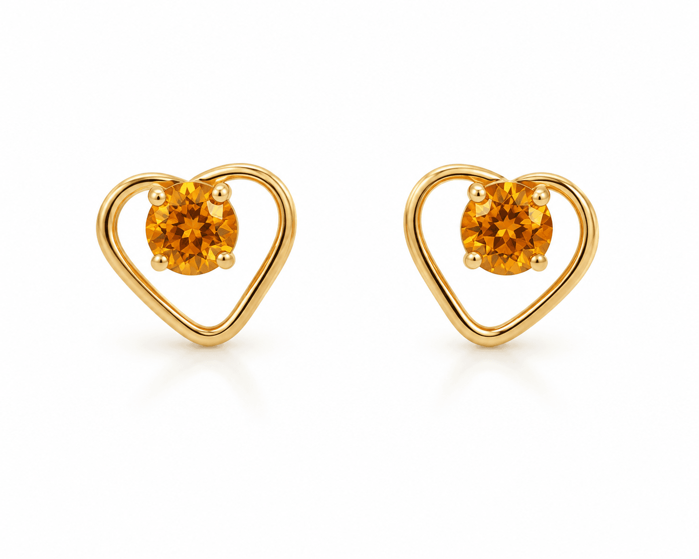 14K Gold Citrine Heart Earrings